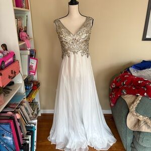 White Rhinestone Embellished Gown